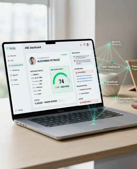 AML Dashboard flagging compliance risk